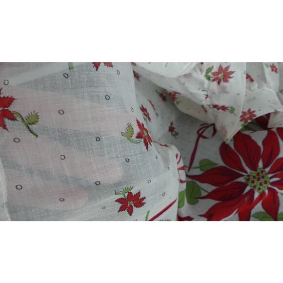 Vtg Sheer Poinsettia Apron Holiday Mid Century Waist Tie Christmas Floral - Picture 3 of 6